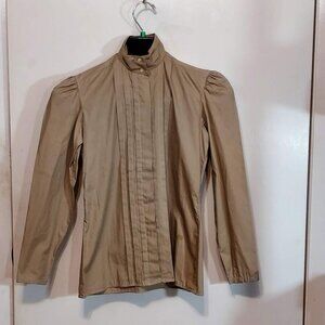 Vintage Natucket Womans Pretty Tan Blouse  100% Cotton Long Sleeve Sz 4 Button U